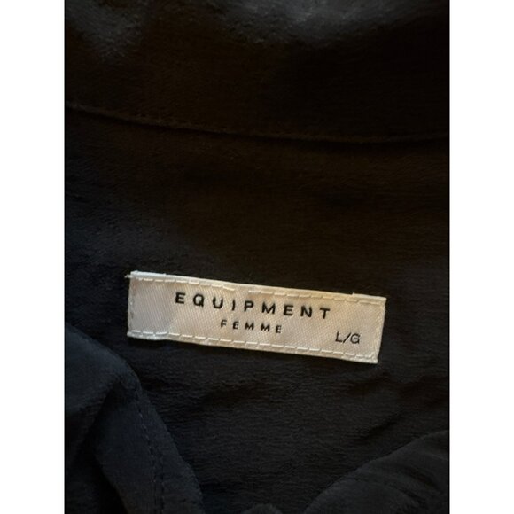 NWT Equipment Femme True Black Short Sleeve Silk Major Shirt Dress Size Large - Picture 3 of 7